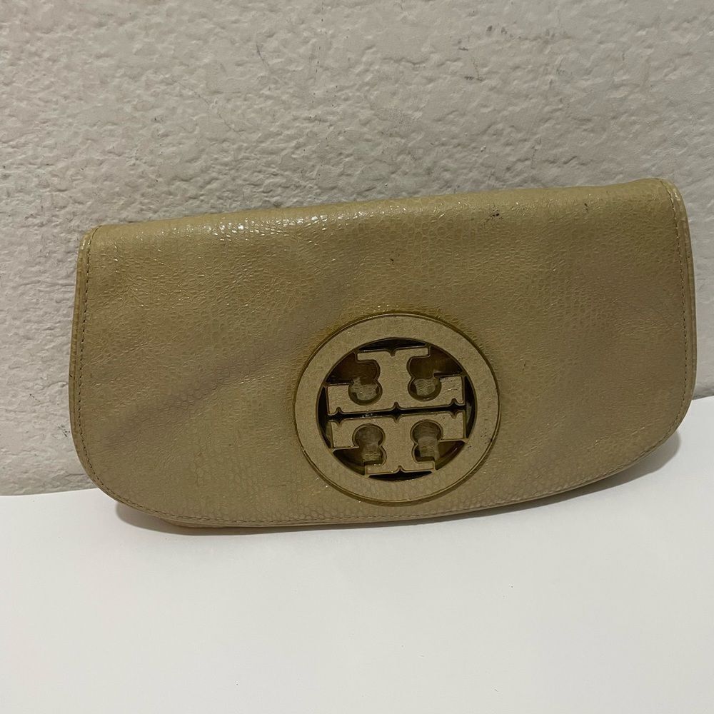 TORY BURCH Solid Tan Leather Clutch Bag Purse